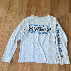 Vans Off The Wall Long Sleeve T Shirt Boys Large White Black Logo Check Print